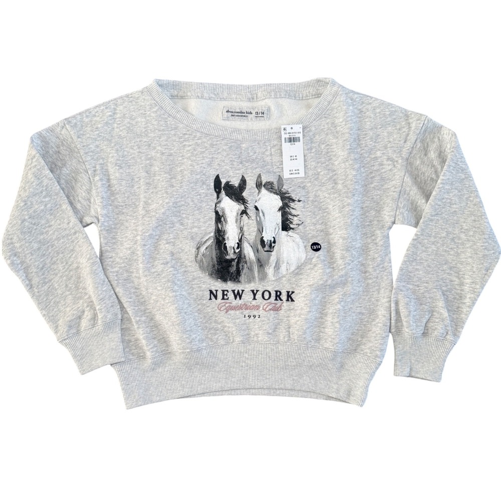 Abercrombie Kids Gray New York Equestrian Club Horse Sweatshirt 13/14 NWT